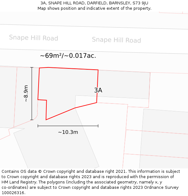 3A, SNAPE HILL ROAD, DARFIELD, BARNSLEY, S73 9JU: Plot and title map