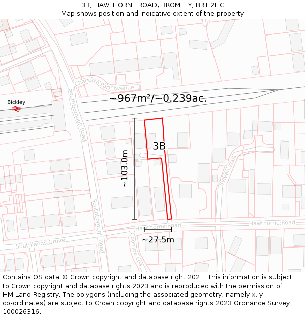 3B, HAWTHORNE ROAD, BROMLEY, BR1 2HG: Plot and title map