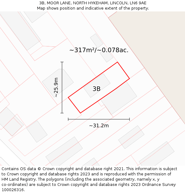 3B, MOOR LANE, NORTH HYKEHAM, LINCOLN, LN6 9AE: Plot and title map