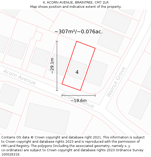 4, ACORN AVENUE, BRAINTREE, CM7 2LR: Plot and title map