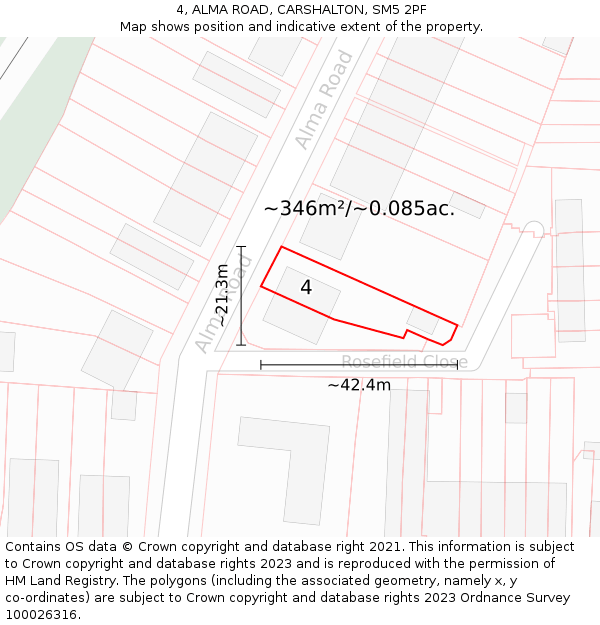 4, ALMA ROAD, CARSHALTON, SM5 2PF: Plot and title map