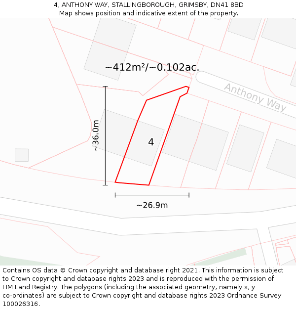 4, ANTHONY WAY, STALLINGBOROUGH, GRIMSBY, DN41 8BD: Plot and title map