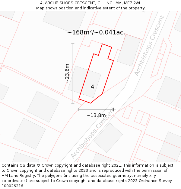 4, ARCHBISHOPS CRESCENT, GILLINGHAM, ME7 2WL: Plot and title map