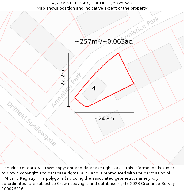 4, ARMISTICE PARK, DRIFFIELD, YO25 5AN: Plot and title map