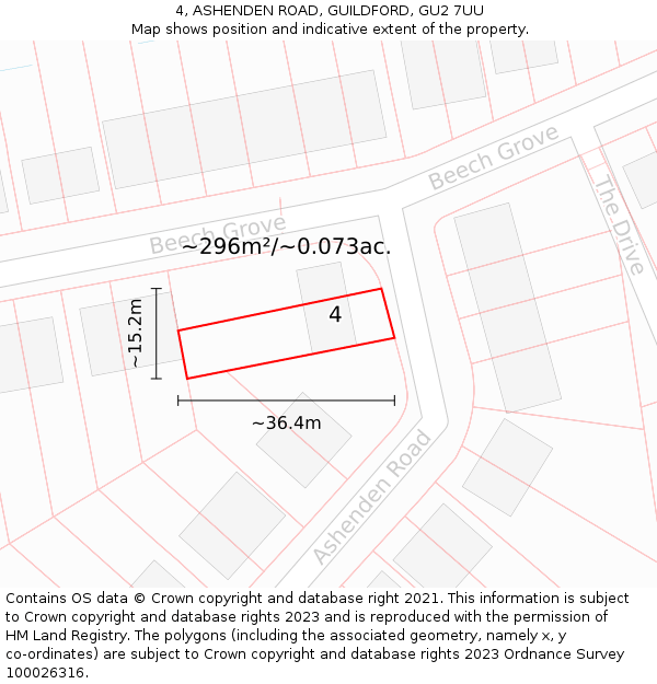 4, ASHENDEN ROAD, GUILDFORD, GU2 7UU: Plot and title map