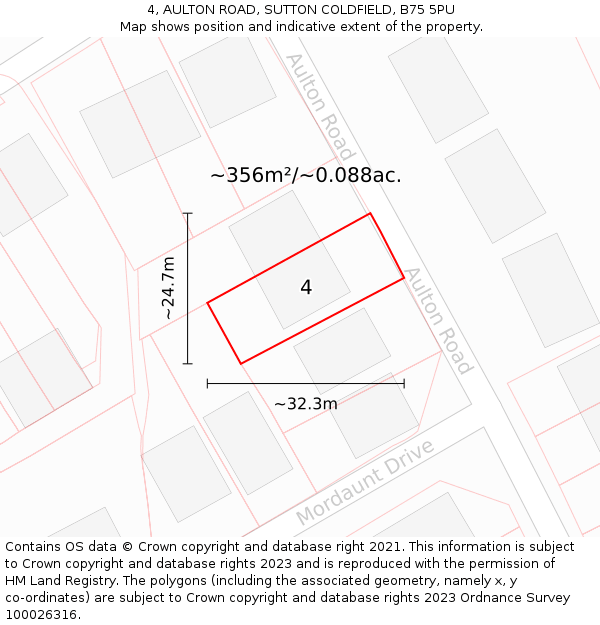 4, AULTON ROAD, SUTTON COLDFIELD, B75 5PU: Plot and title map