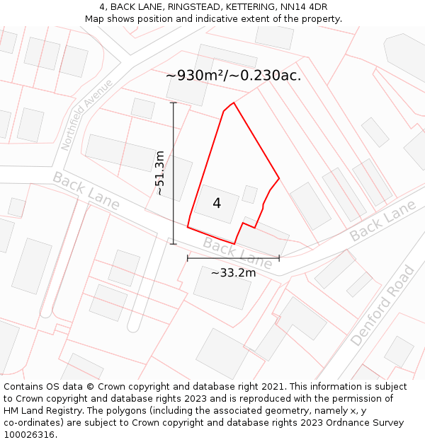 4, BACK LANE, RINGSTEAD, KETTERING, NN14 4DR: Plot and title map