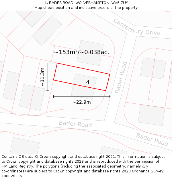 4, BADER ROAD, WOLVERHAMPTON, WV6 7UY: Plot and title map