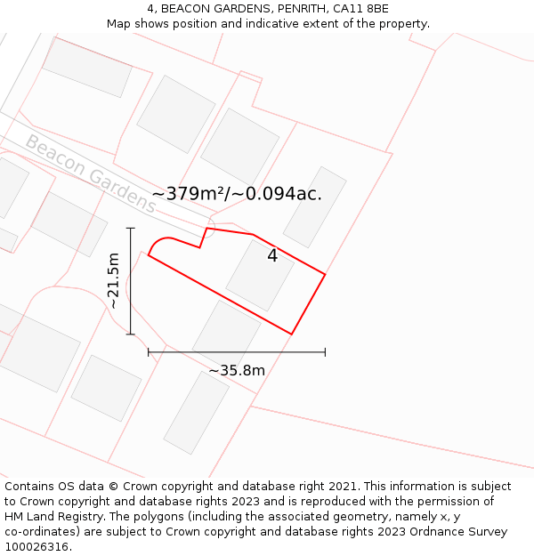 4, BEACON GARDENS, PENRITH, CA11 8BE: Plot and title map