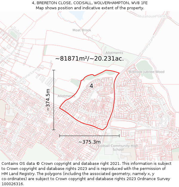 4, BRERETON CLOSE, CODSALL, WOLVERHAMPTON, WV8 1FE: Plot and title map