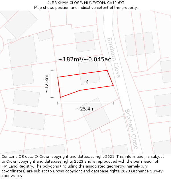 4, BRIXHAM CLOSE, NUNEATON, CV11 6YT: Plot and title map