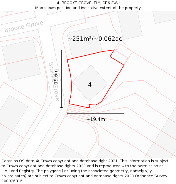 4, BROOKE GROVE, ELY, CB6 3WU: Plot and title map