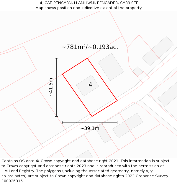 4, CAE PENSARN, LLANLLWNI, PENCADER, SA39 9EF: Plot and title map