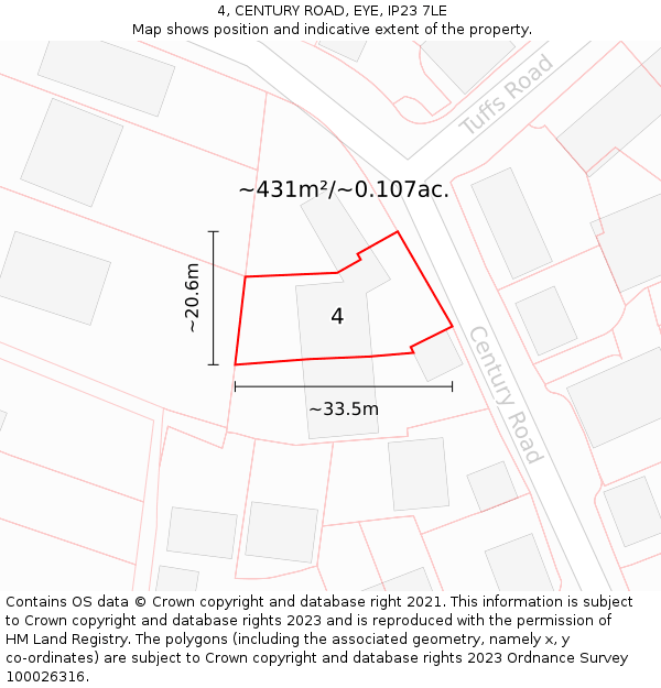 4, CENTURY ROAD, EYE, IP23 7LE: Plot and title map