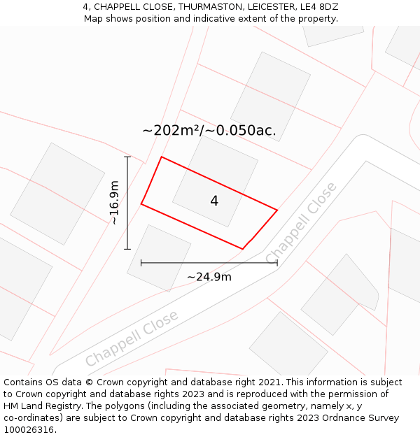 4, CHAPPELL CLOSE, THURMASTON, LEICESTER, LE4 8DZ: Plot and title map