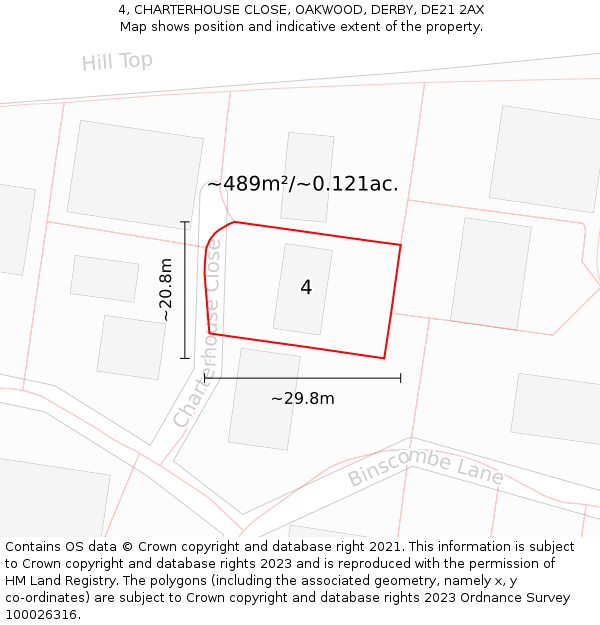 4, CHARTERHOUSE CLOSE, OAKWOOD, DERBY, DE21 2AX: Plot and title map