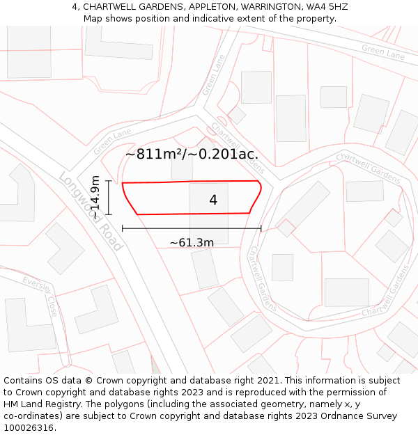 4, CHARTWELL GARDENS, APPLETON, WARRINGTON, WA4 5HZ: Plot and title map