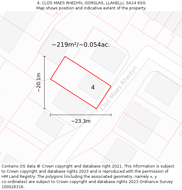 4, CLOS MAES RHEDYN, GORSLAS, LLANELLI, SA14 6SG: Plot and title map