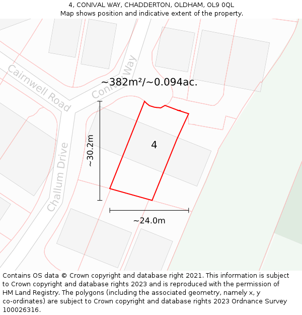 4, CONIVAL WAY, CHADDERTON, OLDHAM, OL9 0QL: Plot and title map