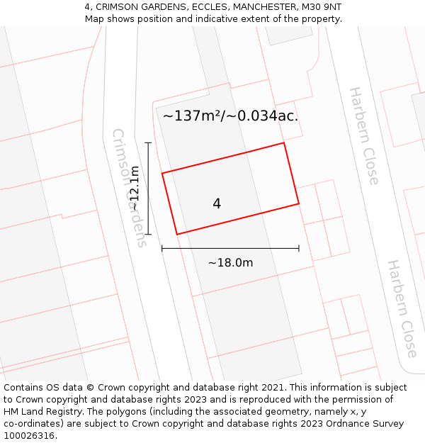 4, CRIMSON GARDENS, ECCLES, MANCHESTER, M30 9NT: Plot and title map