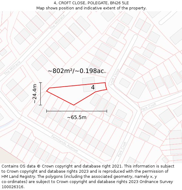 4, CROFT CLOSE, POLEGATE, BN26 5LE: Plot and title map