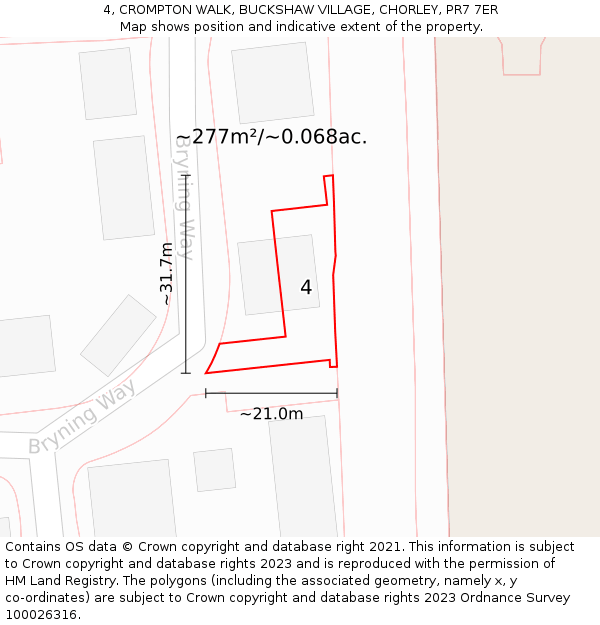 4, CROMPTON WALK, BUCKSHAW VILLAGE, CHORLEY, PR7 7ER: Plot and title map