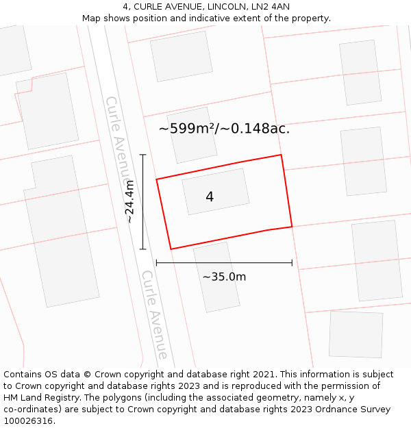 4, CURLE AVENUE, LINCOLN, LN2 4AN: Plot and title map