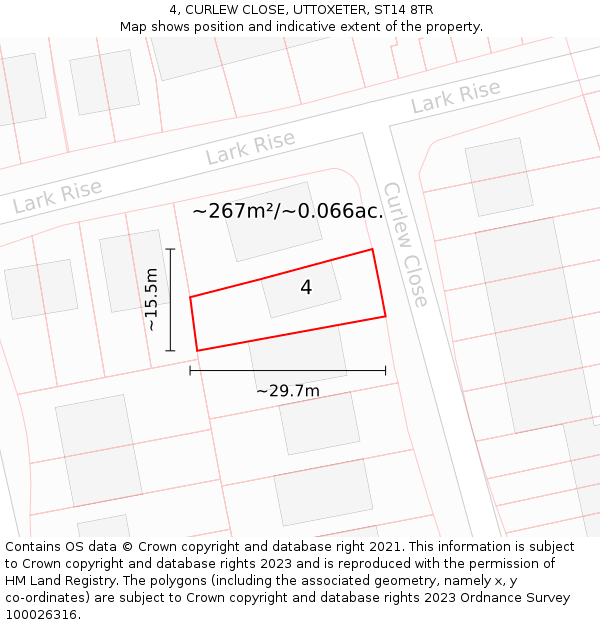 4, CURLEW CLOSE, UTTOXETER, ST14 8TR: Plot and title map