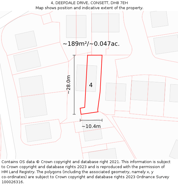 4, DEEPDALE DRIVE, CONSETT, DH8 7EH: Plot and title map