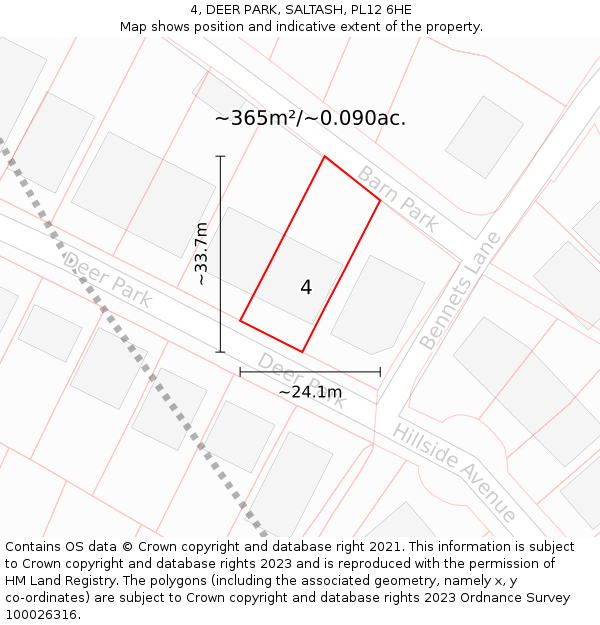 4, DEER PARK, SALTASH, PL12 6HE: Plot and title map
