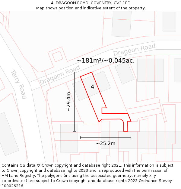 4, DRAGOON ROAD, COVENTRY, CV3 1PD: Plot and title map