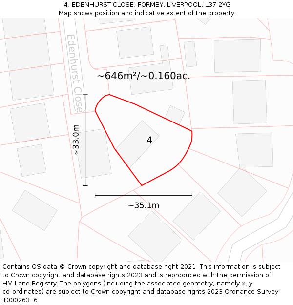 4, EDENHURST CLOSE, FORMBY, LIVERPOOL, L37 2YG: Plot and title map