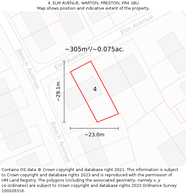 4, ELM AVENUE, WARTON, PRESTON, PR4 1BU: Plot and title map