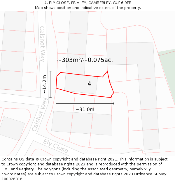 4, ELY CLOSE, FRIMLEY, CAMBERLEY, GU16 9FB: Plot and title map