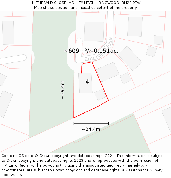 4, EMERALD CLOSE, ASHLEY HEATH, RINGWOOD, BH24 2EW: Plot and title map