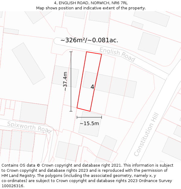4, ENGLISH ROAD, NORWICH, NR6 7RL: Plot and title map