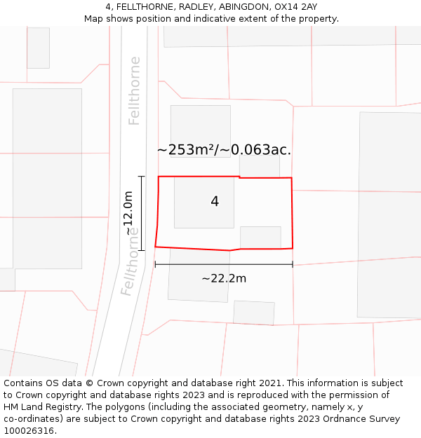 4, FELLTHORNE, RADLEY, ABINGDON, OX14 2AY: Plot and title map
