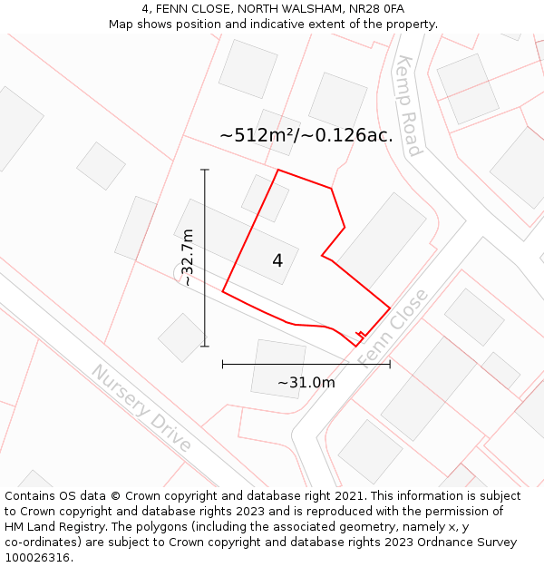 4, FENN CLOSE, NORTH WALSHAM, NR28 0FA: Plot and title map
