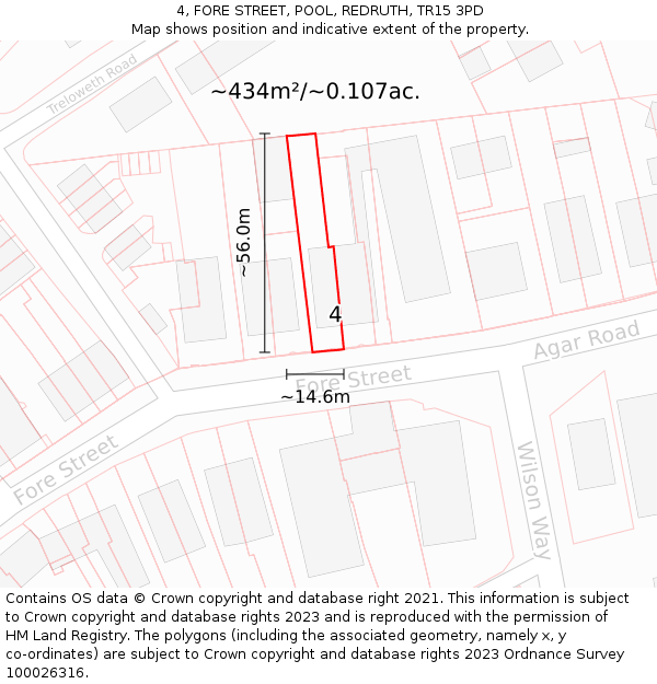 4, FORE STREET, POOL, REDRUTH, TR15 3PD: Plot and title map