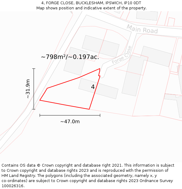 4, FORGE CLOSE, BUCKLESHAM, IPSWICH, IP10 0DT: Plot and title map