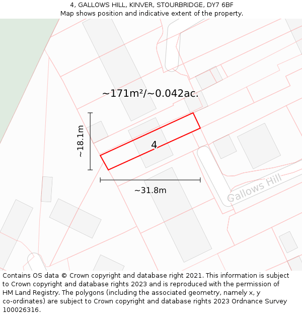 4, GALLOWS HILL, KINVER, STOURBRIDGE, DY7 6BF: Plot and title map