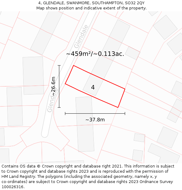 4, GLENDALE, SWANMORE, SOUTHAMPTON, SO32 2QY: Plot and title map