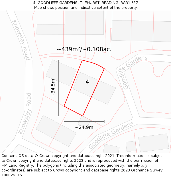 4, GOODLIFFE GARDENS, TILEHURST, READING, RG31 6FZ: Plot and title map