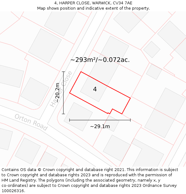 4, HARPER CLOSE, WARWICK, CV34 7AE: Plot and title map