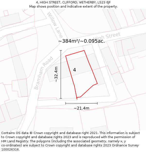 4, HIGH STREET, CLIFFORD, WETHERBY, LS23 6JF: Plot and title map