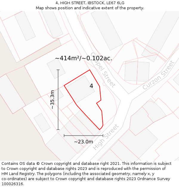 4, HIGH STREET, IBSTOCK, LE67 6LG: Plot and title map