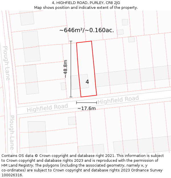 4, HIGHFIELD ROAD, PURLEY, CR8 2JG: Plot and title map