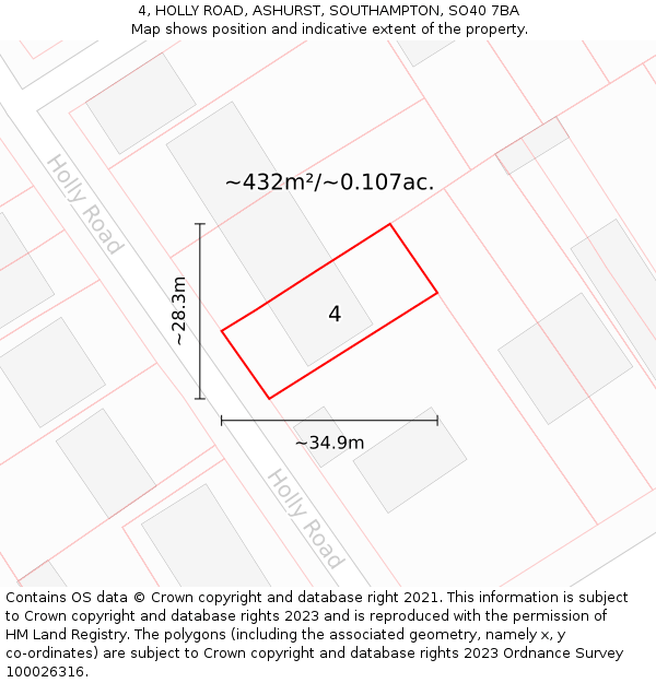 4, HOLLY ROAD, ASHURST, SOUTHAMPTON, SO40 7BA: Plot and title map