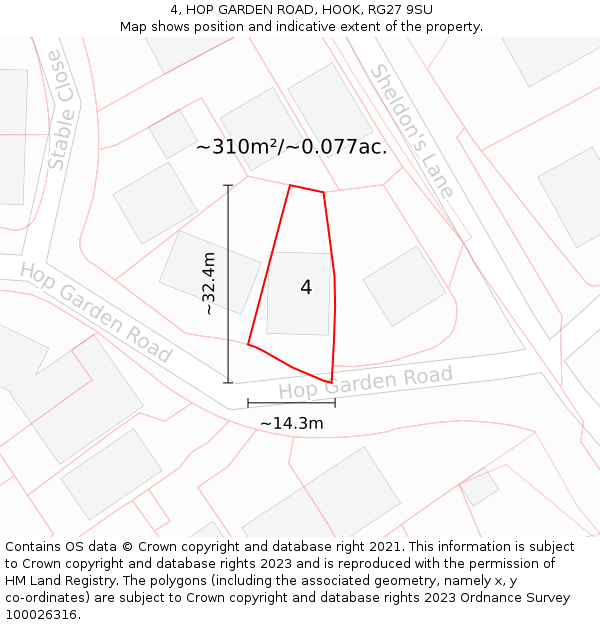 4, HOP GARDEN ROAD, HOOK, RG27 9SU: Plot and title map