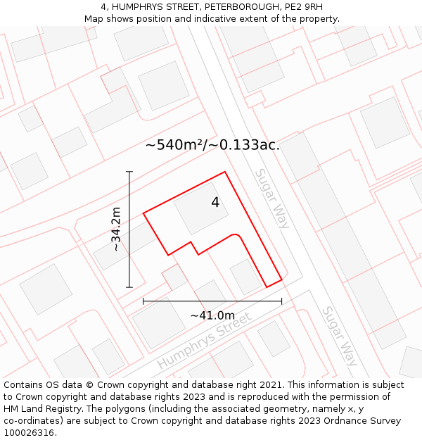 4, HUMPHRYS STREET, PETERBOROUGH, PE2 9RH: Plot and title map
